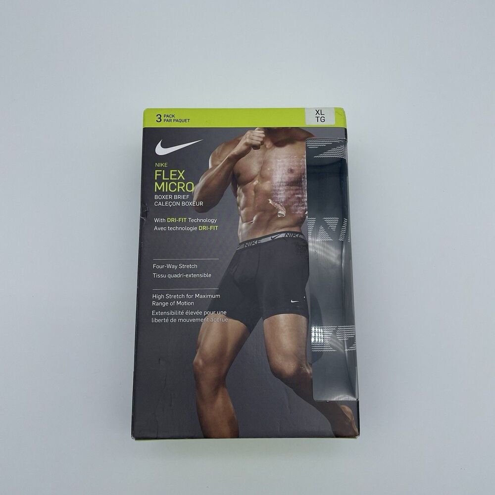 3 NIKE Dri-Fit Essential Micro 3 Pack Boxer Brief Black Men's Size XL